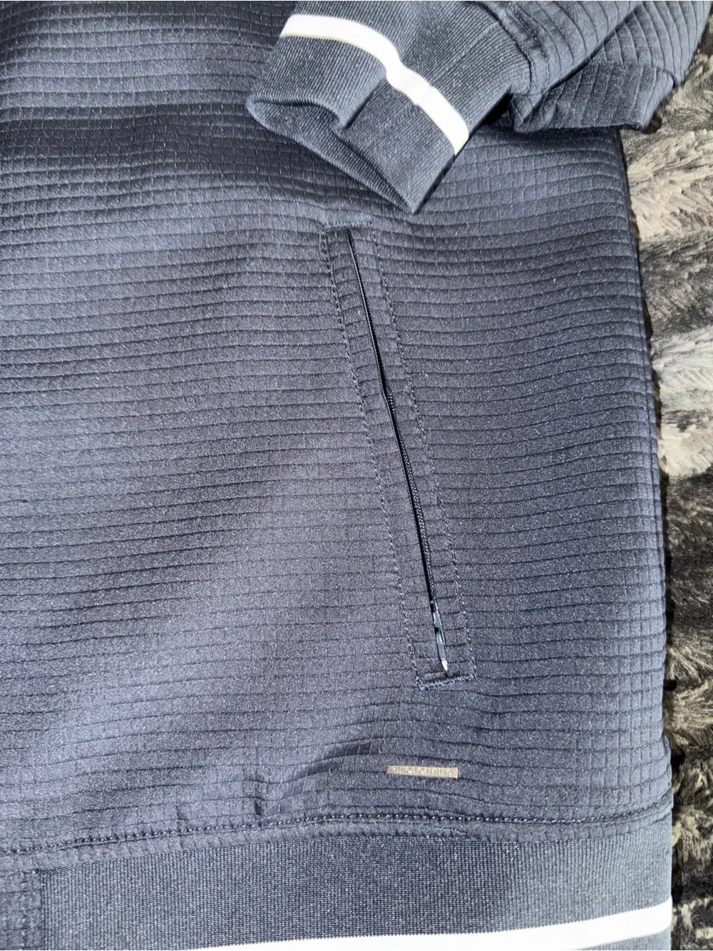 Vince Camuto Navy Bomber Jacket with White Stripe Trim